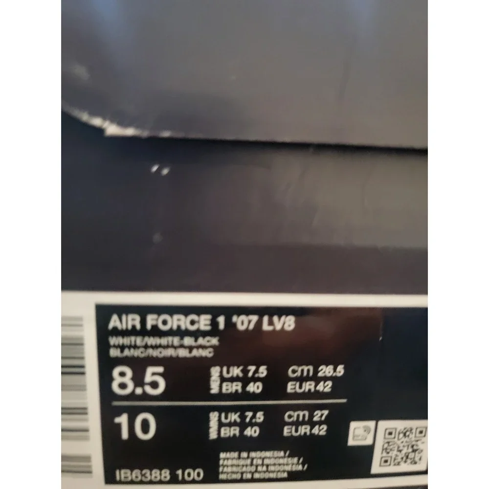 Nike Air Force 1 07 LV8 White Black Light Bone‎ Sneakers IB6388-100 Mens 8.5-W10